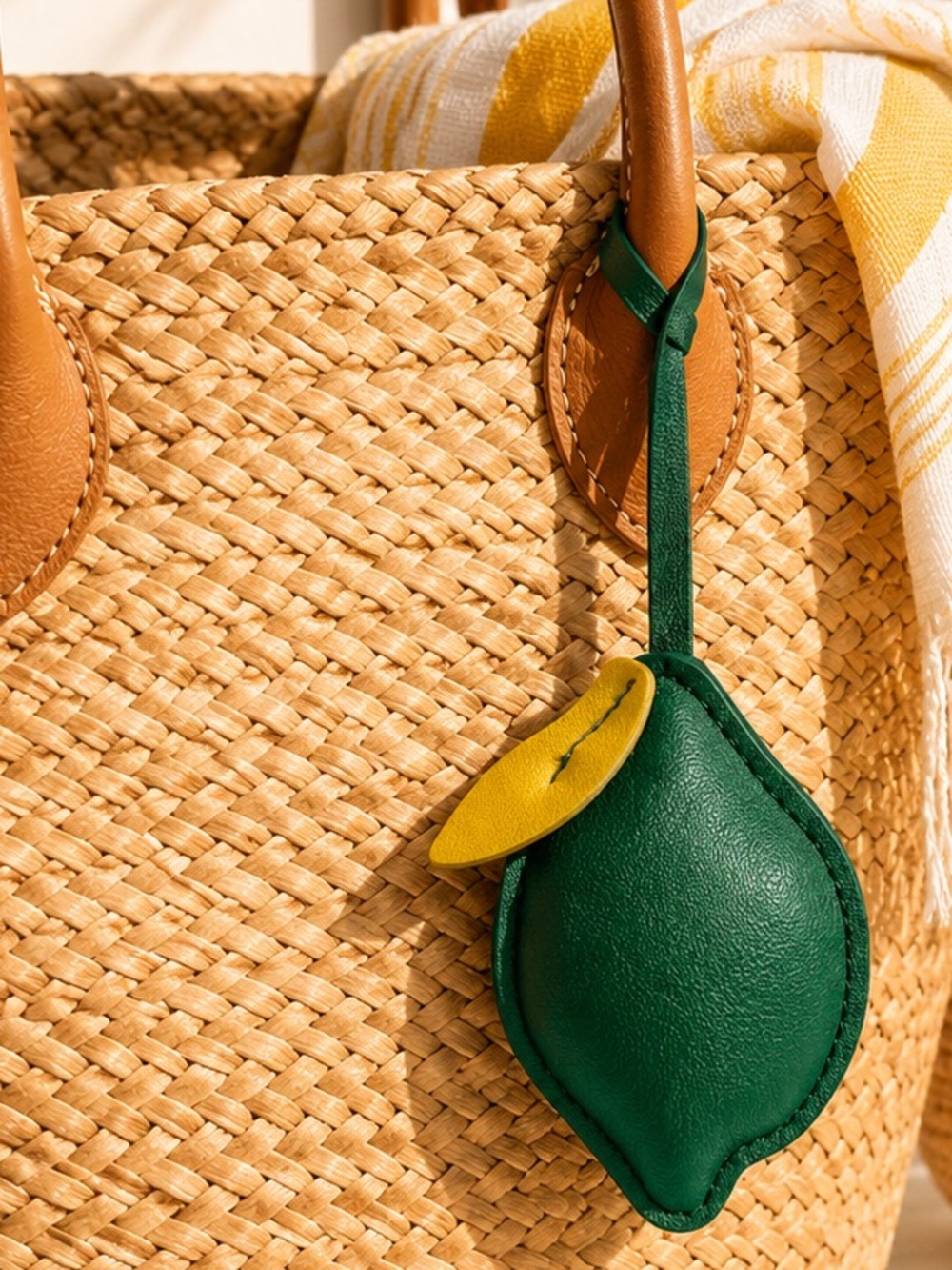 Green Lime Bag Charm Keychain Yellow Leaf Purse Charm